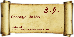 Czentye Jolán névjegykártya